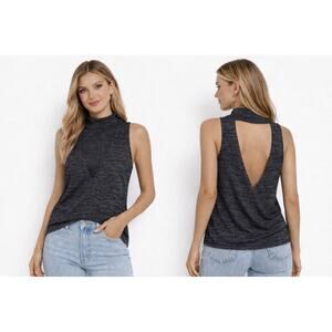 Rag & Bone Jean Gray Marled Sleeveless Mock Neck Top Cutout Back Small Petite